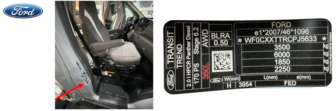 Ford Transit: Lage und Aufbau des Typenschilds